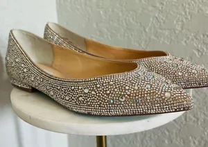 BETSEY JOHNSON Rhinestone Crystal Pavé Pointed Toe Flat, SPARKLE, Size 8.5, NWOT thumbnail 1