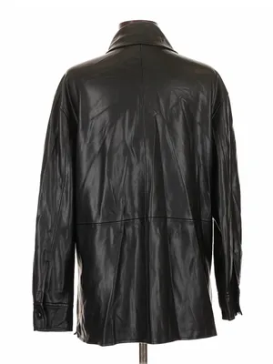 MANGO MNG Black Faux Leather Oversized Shacket Button Up Jacket Size L thumbnail 2