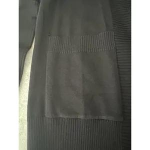 Womens Black Open‎ Front Cardigan Sweater Ribbed Trim Pockets Minimalist Small thumbnail 4