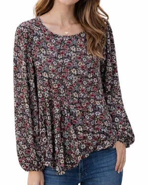 Primark Floral Peplum Blouse Long Sleeve Black Red Green Women’s Size 10 (L)‎ thumbnail 1