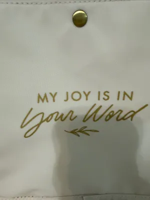 Cream Tote Bag with Gold Script "My Joy Is In Your Word" thumbnail 2