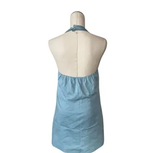 NWOT Abercrombie & Fitch Blue Button Mara Halter Vest Backless Mini Dress M thumbnail 5