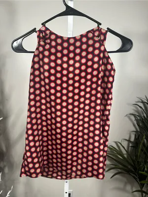X299. Banana Republic Sleeveless Polka Dot Tie-Front Blouse in Red and Cream thumbnail 4