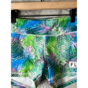 FLEO‎ Tropical Palm Print High Rise Workout Shorts Small Athletic Gym Running thumbnail 2