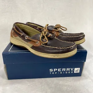 Sperry Top-Sider Leather Boat Shoes Mesh Detail Brown Tan Comfort Loafers‎ 7.5M thumbnail 2