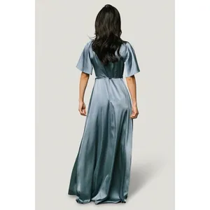 Baltic Born NWT Vara Satin Wrap Dress Womens Large Dusty Blue Maxi Party Wedding thumbnail 2