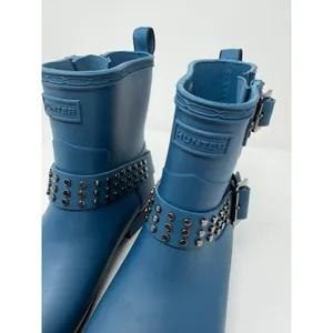 Hunter Refined Stud Biker Rain Boots Matte Blue Ankle Waterproof Studded US 6 thumbnail 6