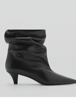 Nwt Mango Mng Black Asa Slouchy Leather Kitten Heel Ankle Boots Bootie Eu39 Us 9 thumbnail 2
