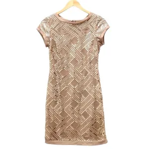 Eliza J Size 6 Rose Gold Sequin Mesh Lattice Sheath Cocktail Mini Dress Cocktail thumbnail 4