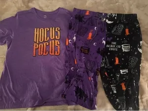 Disney Hocus Pocus Pajama Set Womens XL Purple Black Fleece Lounge Pants Tee thumbnail 1