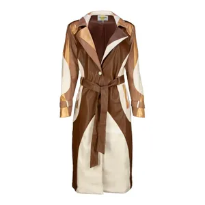 COLIN LOCASCIO Francine Patchwork Trench Coat Vegan Leather Belted Retro Small thumbnail 12
