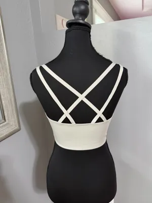 OFFLINE Aerie Real Me Hold Up Strappy Athletic Performance Sports Bra Silver MDD thumbnail 5