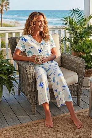 NWT beach theme resort wear vacation super soft pajama set,L thumbnail 1