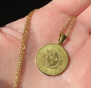 Handmade fully gold stainless steel celestial whimsical vintage moon necklace🌟 thumbnail 3