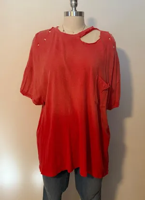 Free People Red Distressed Tshirt  thumbnail 2