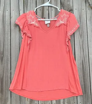 Knox Rose Coquette girl top ruffles embroidered‎ vneck lightweight boho size small top thumbnail 1