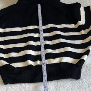 ZARA Striped Half Zip Cropped Sweater Black Cream Size L Knit thumbnail 5