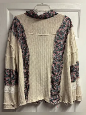 POL Floral Patchwork Cotton Blend Oversized Distressed Shacket Size Medium thumbnail 4