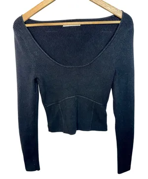Abercrombie & Fitch Black Knit Long Sleeve Crop Top Blouse Sweater Womens Size M thumbnail 1