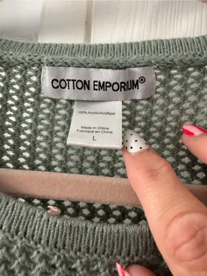 Cotton Emporium Sage & Cream Striped Open-Weave Cropped Sweater thumbnail 2