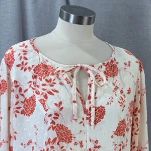 Paper Moon Orange Floral Swiss Dot Tie‎ Neck Blouse Womens Large Boho Romantic thumbnail 2