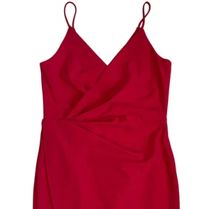 Betsey Johnson Red Faux Wrap Midi Dress Womens 8 V Neck Spaghetti Strap thumbnail 5