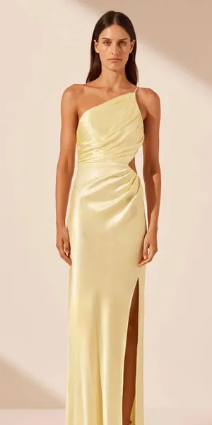 Shona Joy La Lune Asymmetrical Gathered Maxi Dress - Lemon thumbnail 1