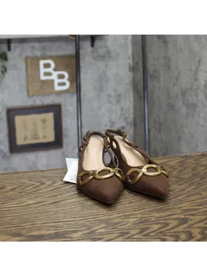NWT A New Day Womens Tabitha Oversized Chain Sling Back Heels 94305243 Brown 6M thumbnail 4