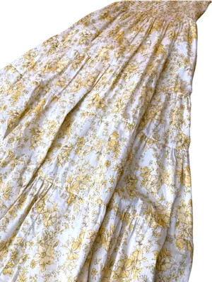 Aqua Yellow Smocked Floral Sundress Cottagecore Maxi Lined w Pockets thumbnail 9