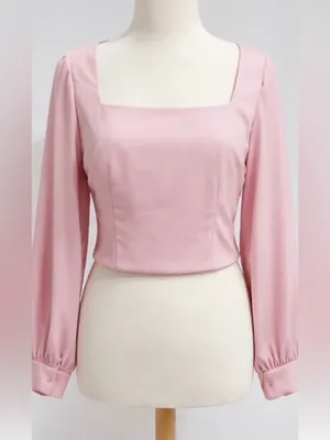 ASTR The Label Blush Pink Satin Square Neck Puff Sleeve Romantic Coquette Size M thumbnail 4