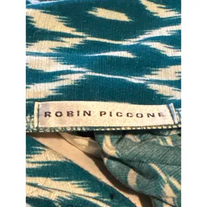 Robin Piccone Maxi Dress Women's Large Blue White Geometric Halter Stretch thumbnail 7