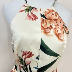 Lulu’’s Sunny Centerpiece Cream Floral Fit and Flare Satin Mini Dress S thumbnail 4