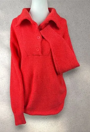 Aerie CozyUp Waffle Button Sweater Women’s XXS Red Oversized Grandpa Cabincore thumbnail 1