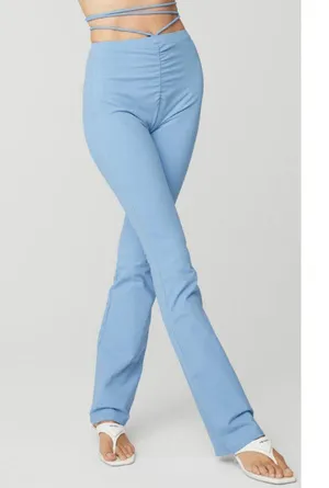 Alo Airbrush High-Waist Cinch Flare Legging Tile Blue Tie-Up Corset Lace Hi-Rise thumbnail 5