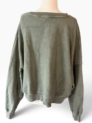 Aerie New Love Corded Cropped Crew Sweatshirt - olive green thumbnail 6