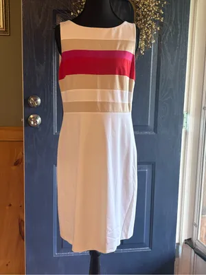 White House Black Market White Sheath Dress with Striped Bodice size 6 thumbnail 2