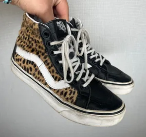 Vans Sk8-Hi Leopard Print Faux Calf Hair Black Leather High Top Sneakers 5.5 thumbnail 1