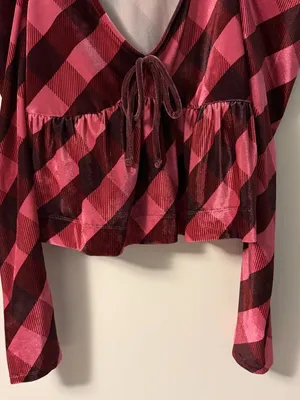 Anthropologie Maeve plaid velvet babydoll top puff sleeves size medium boho thumbnail 7