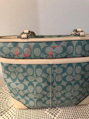 Coach Chelsea Teal and Cream Signature Stripe Tote. thumbnail 15