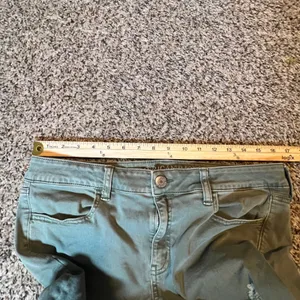 American Eagle Super Stretch Jeggings Olive Green Distressed Ripped Size 14‎ Reg thumbnail 5