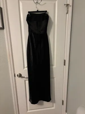 Birdy Grey Strapless Shiny Black Satin Gown, Sz XS thumbnail 3