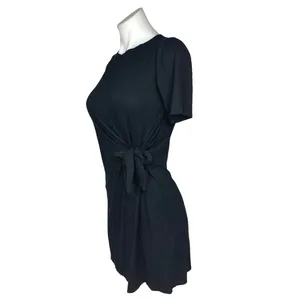 New Look Black Short Sleeve Tie Knot Basic Jersey Tunic T-Shirt Mini Dress Sz 0 thumbnail 3