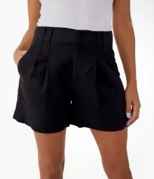 Free People Chelsea Pleated Linen Shorts Black Size 10 100% Linen High Rise thumbnail 1