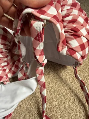 Unique Vintage Red & White Gingham Retro Bikini Top With Large White Bow thumbnail 11