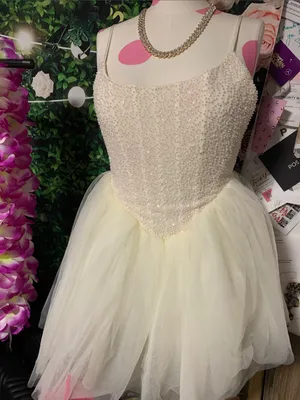Oh Polly White Corset Ivory Beaded Tulle Spaghetti-Strap Dress thumbnail 8
