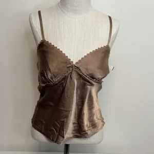 No Boundaries Babydoll Sz XXL Camisole Y2K Top Beige‎ Lace Trim Bow Detail thumbnail 4