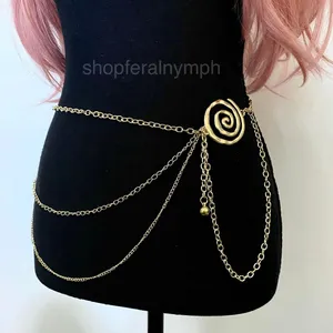 Gold Y2K Spiral Swirl Draped Layered Chain Belt, Fits 16-44 Inches, X7GA1405 thumbnail 1