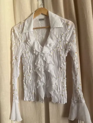 Y2K White Ruffled Sequin thumbnail 1
