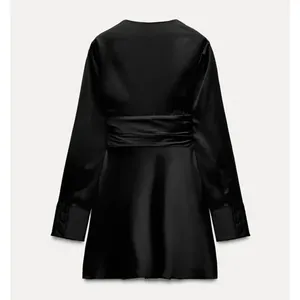 Zara Short Satin Black Dress Sz XS NWOT #4764 LBD Glam Cocktail Date thumbnail 4