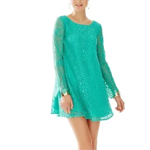 Lilly Pulitzer Green Medallion Lace Long‎ Sleeve Shift Dress Womens Large L thumbnail 7
